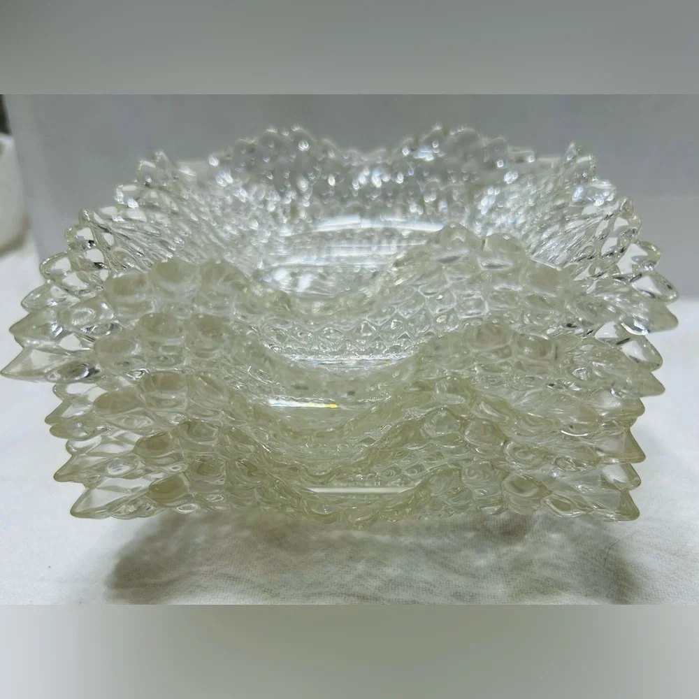 Vintage mid century Bamboo caddy with 5 diamond cut ruffle edged dishes. Mint!! - Picture 7 of 7